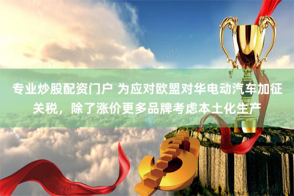 专业炒股配资门户 为应对欧盟对华电动汽车加征关税，除了涨价更多品牌考虑本土化生产